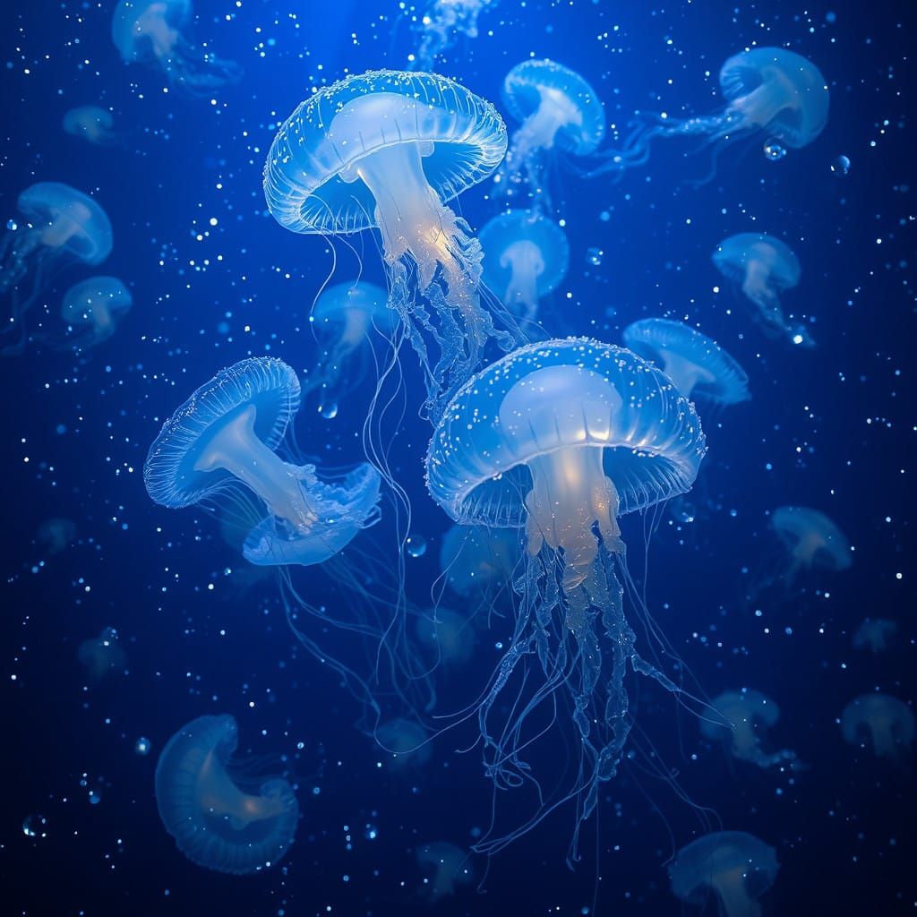Ethereal Jellyfish Swarm Illuminates Cosmic Abyss in Resplen...