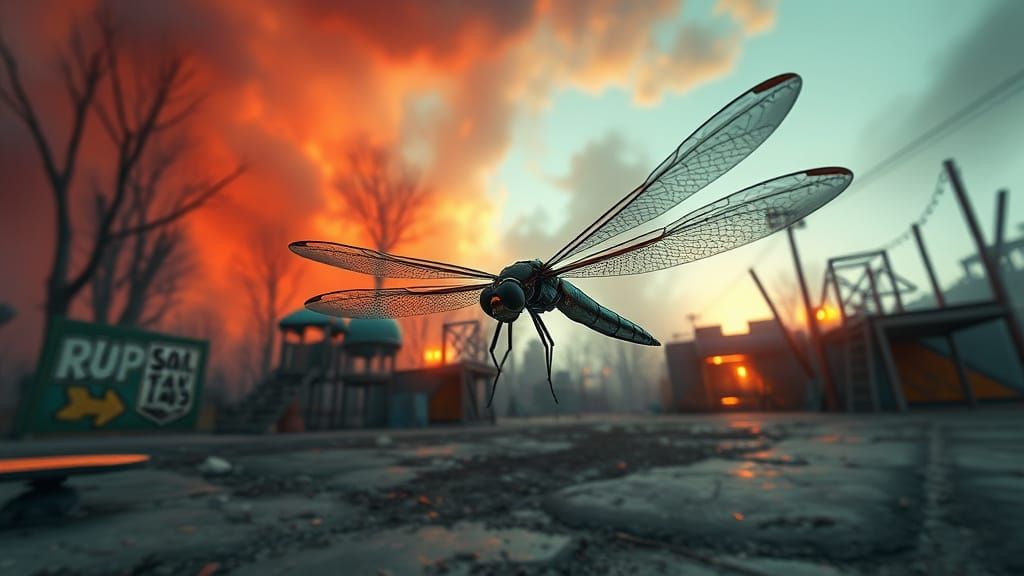 Dystopian Dragonfly in Rotting Skatepark