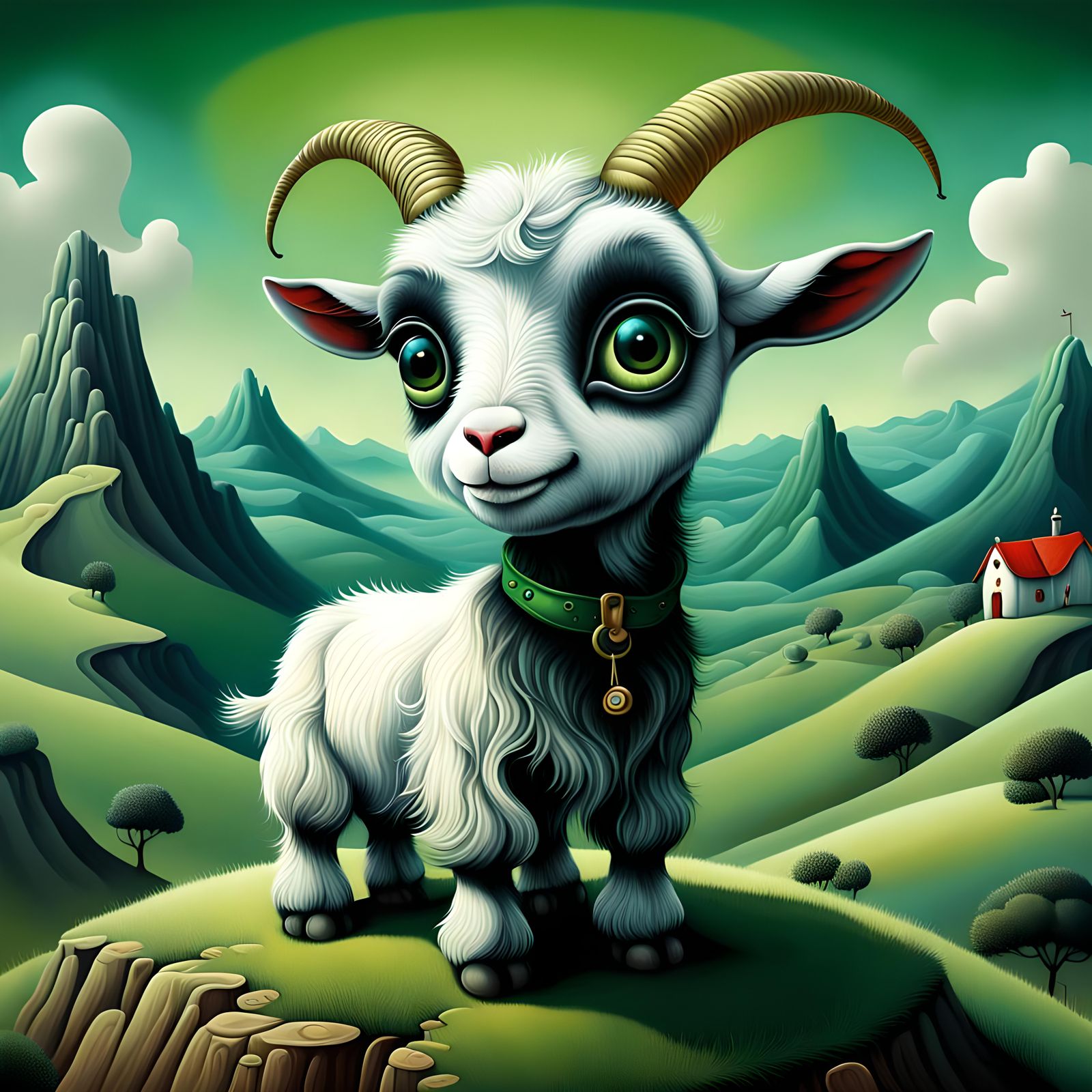 Surreal Goat Portrait Inspired by Generalić
