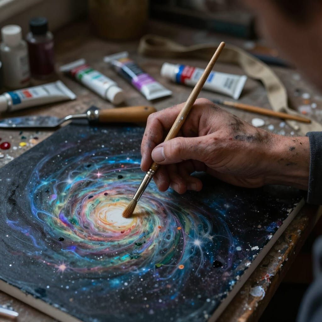 Spectral Hand Paints Cosmic Nebula on Canvas