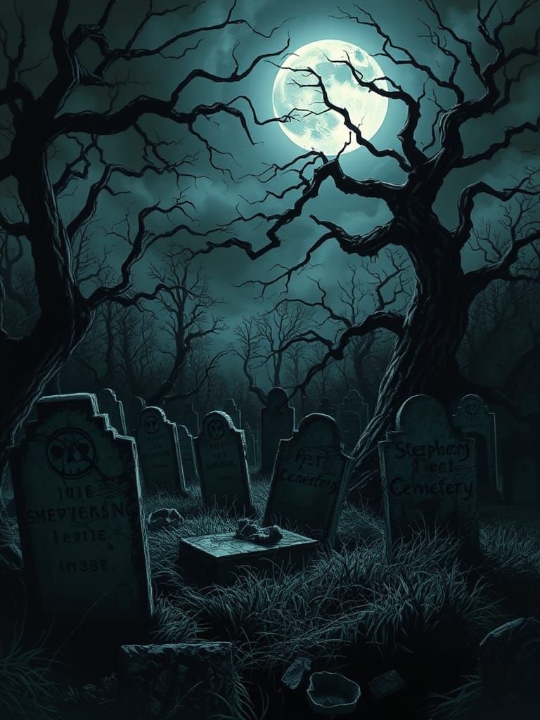 Creepy Graveyard Scene in Gothic Horror Style