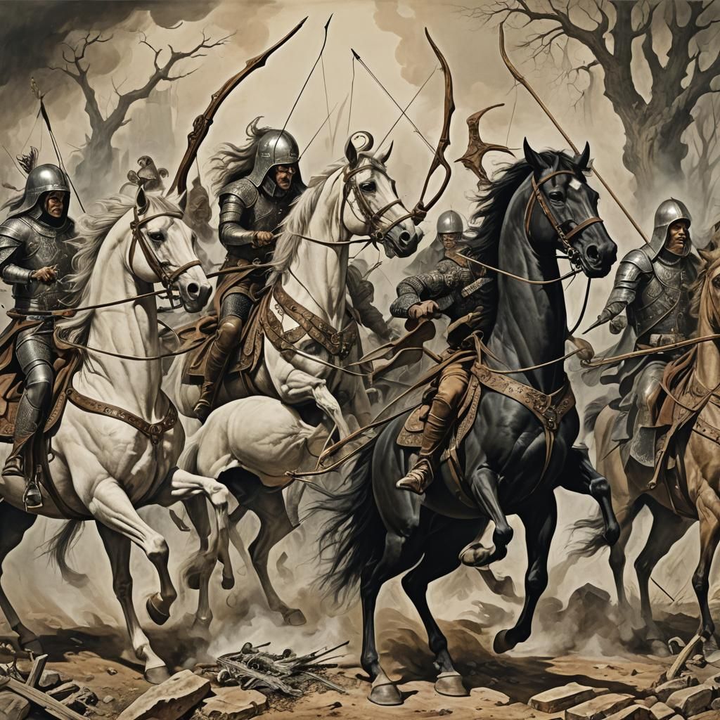 Four Horsemen of the Apocalypse in Surreal Style