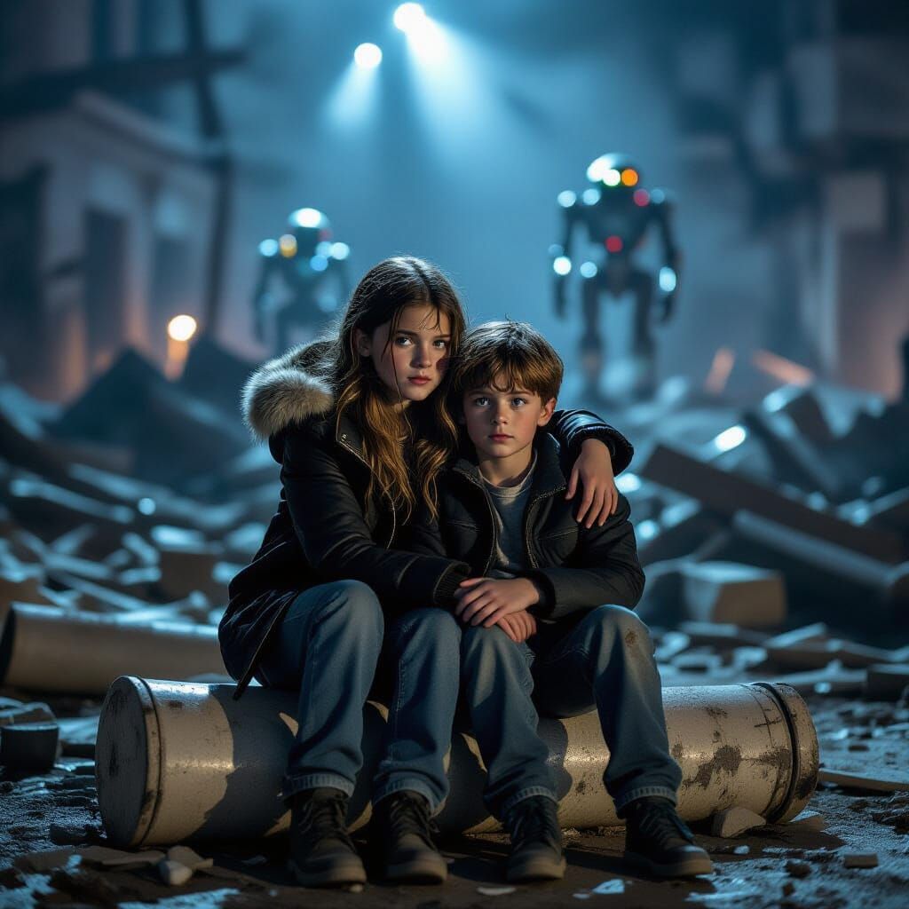 Children in a Destroyed City: Cinematic Film Still