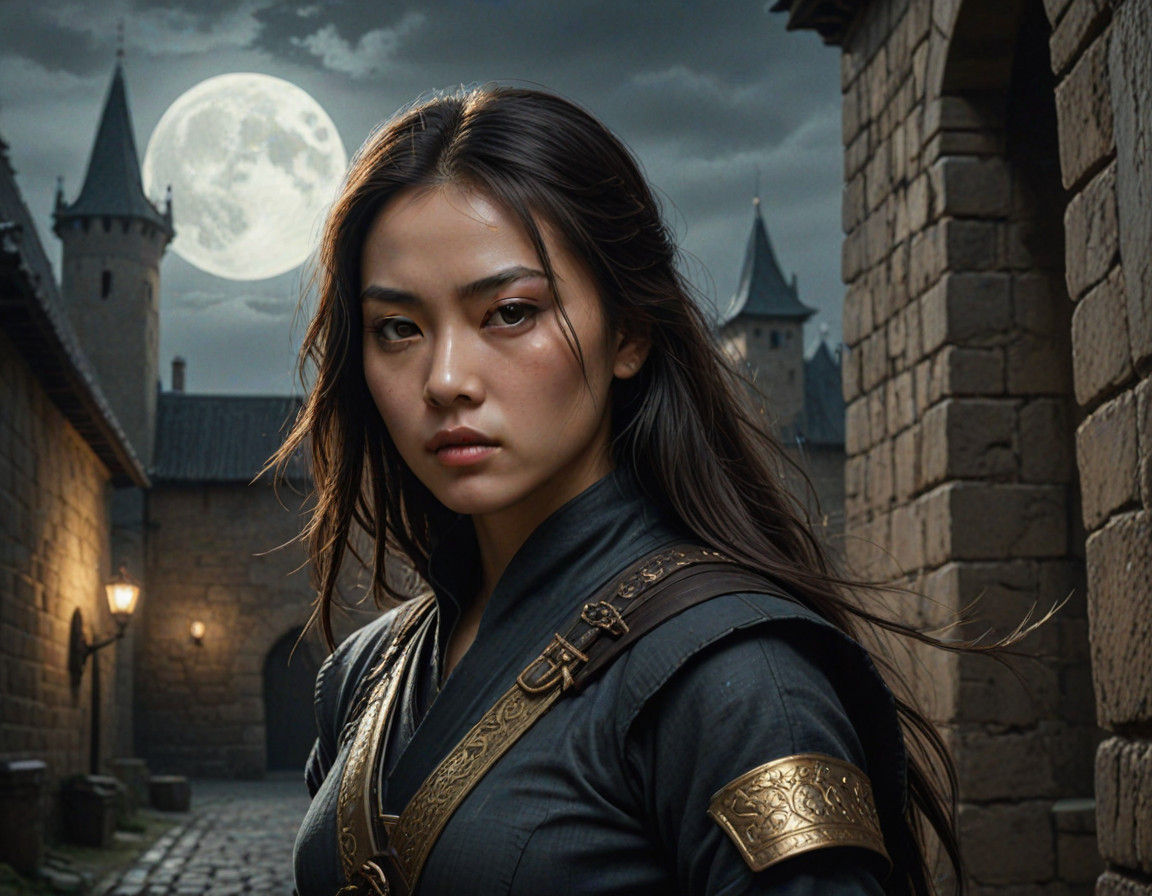 Baroque Portrait of a Young Chinese Assassin in Medieval Arm...