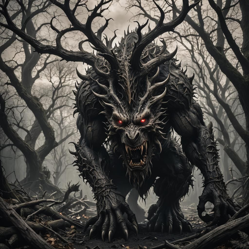 Foul Beast Emerges from Darkness in Hyperrealistic Style
