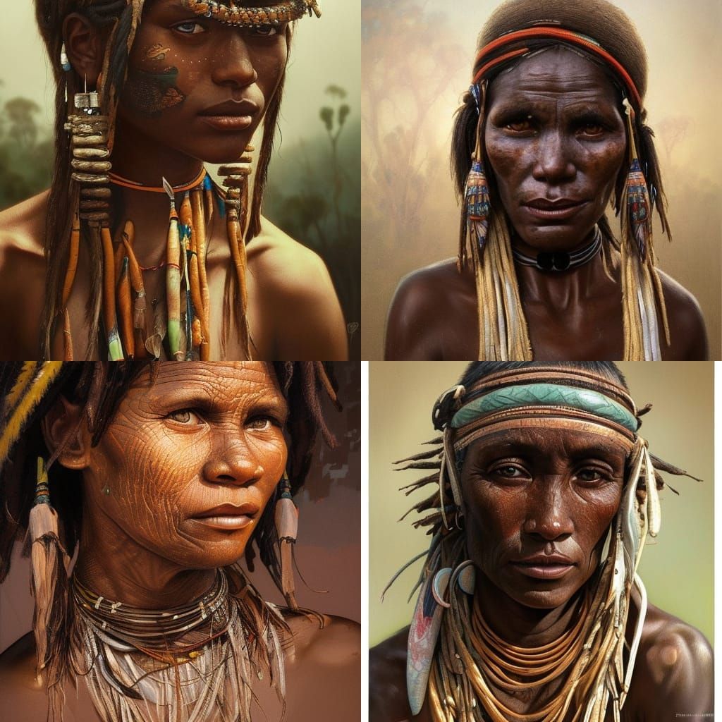 Australian Aboriginal Woman Portrait in Art Nouveau Style