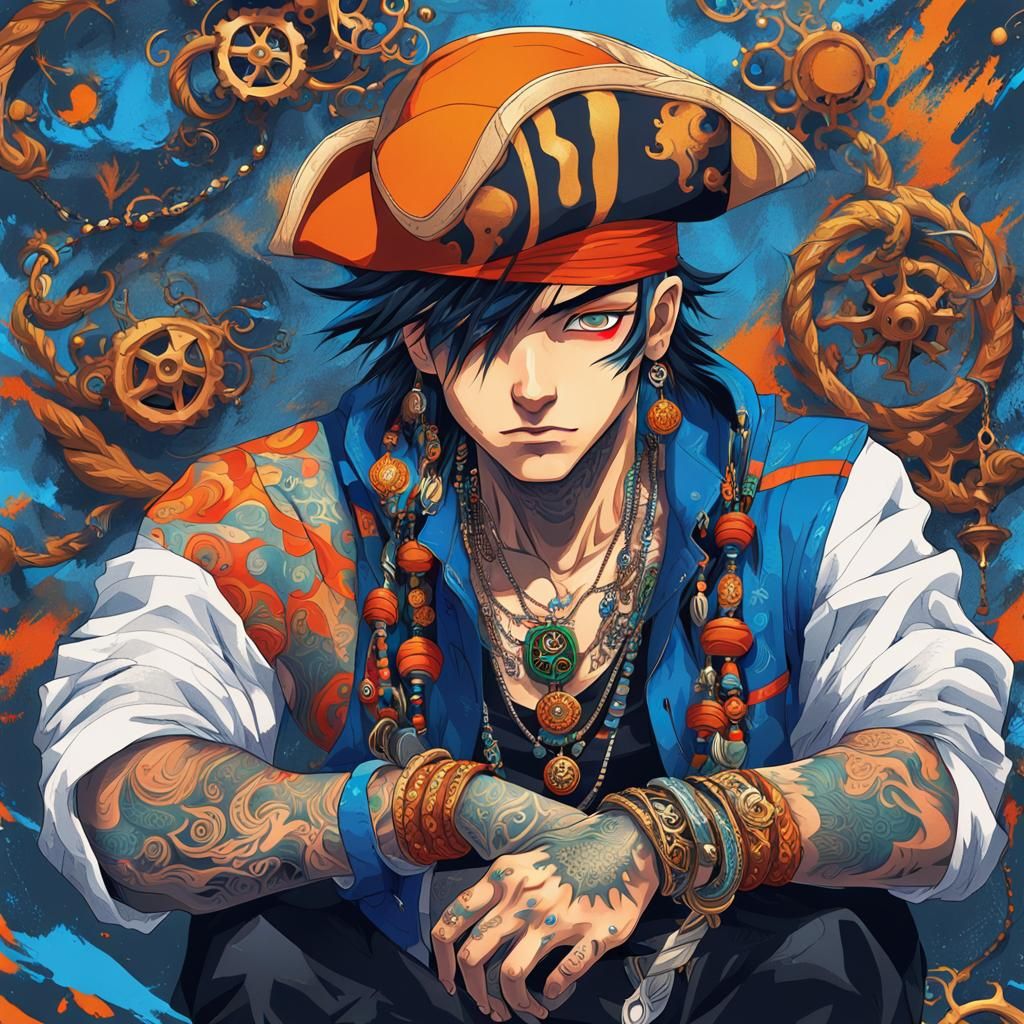 Anime pirate boy sitting