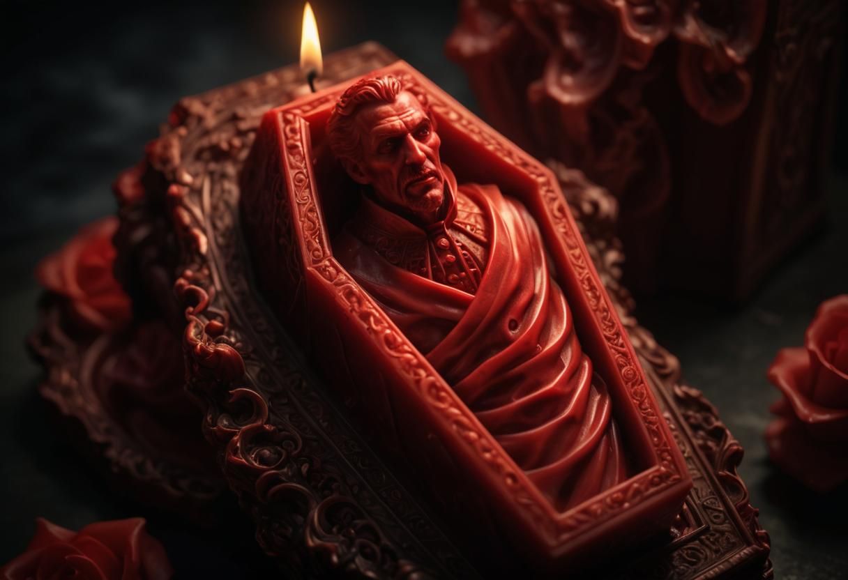 Baroque Dracula Candle in Red Wax, Hyperrealistic Digital Ar...