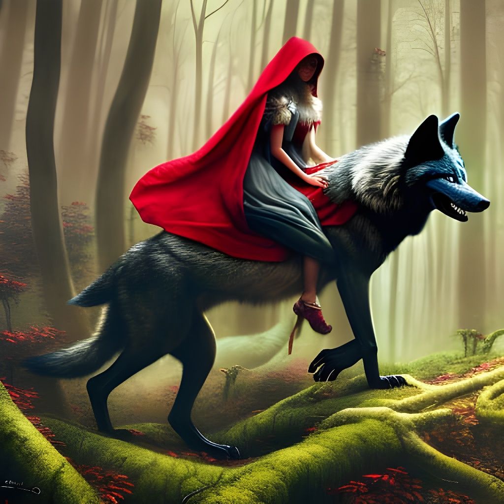 Red Riding Hood and Wolf in Enchanted Forest