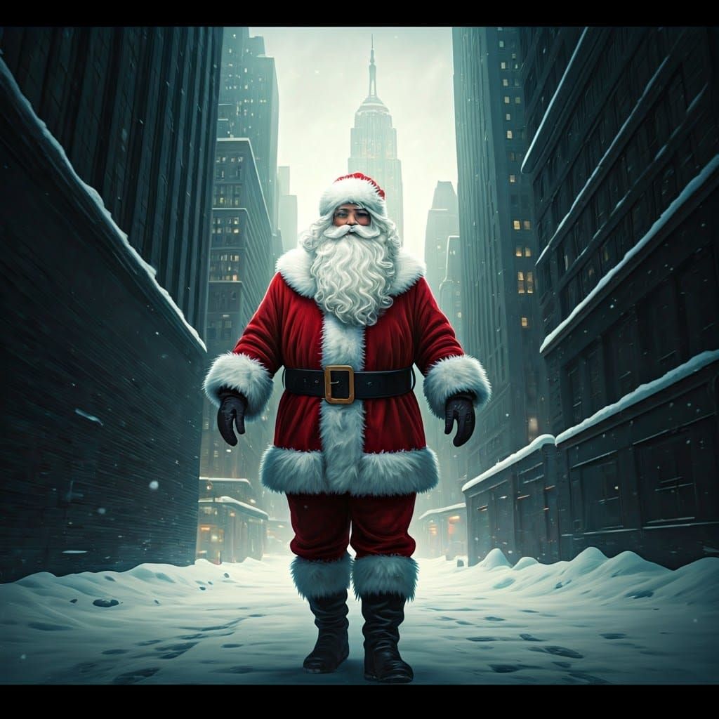 Kangaroo Santa Walks Snowy New York City