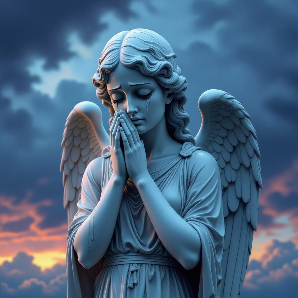 Weeping Angel Statue Portrait in Airbrush Art Style