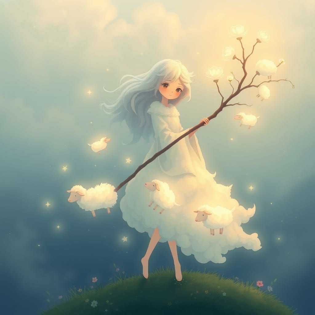 Dreamshepherd in Ethereal Landscape