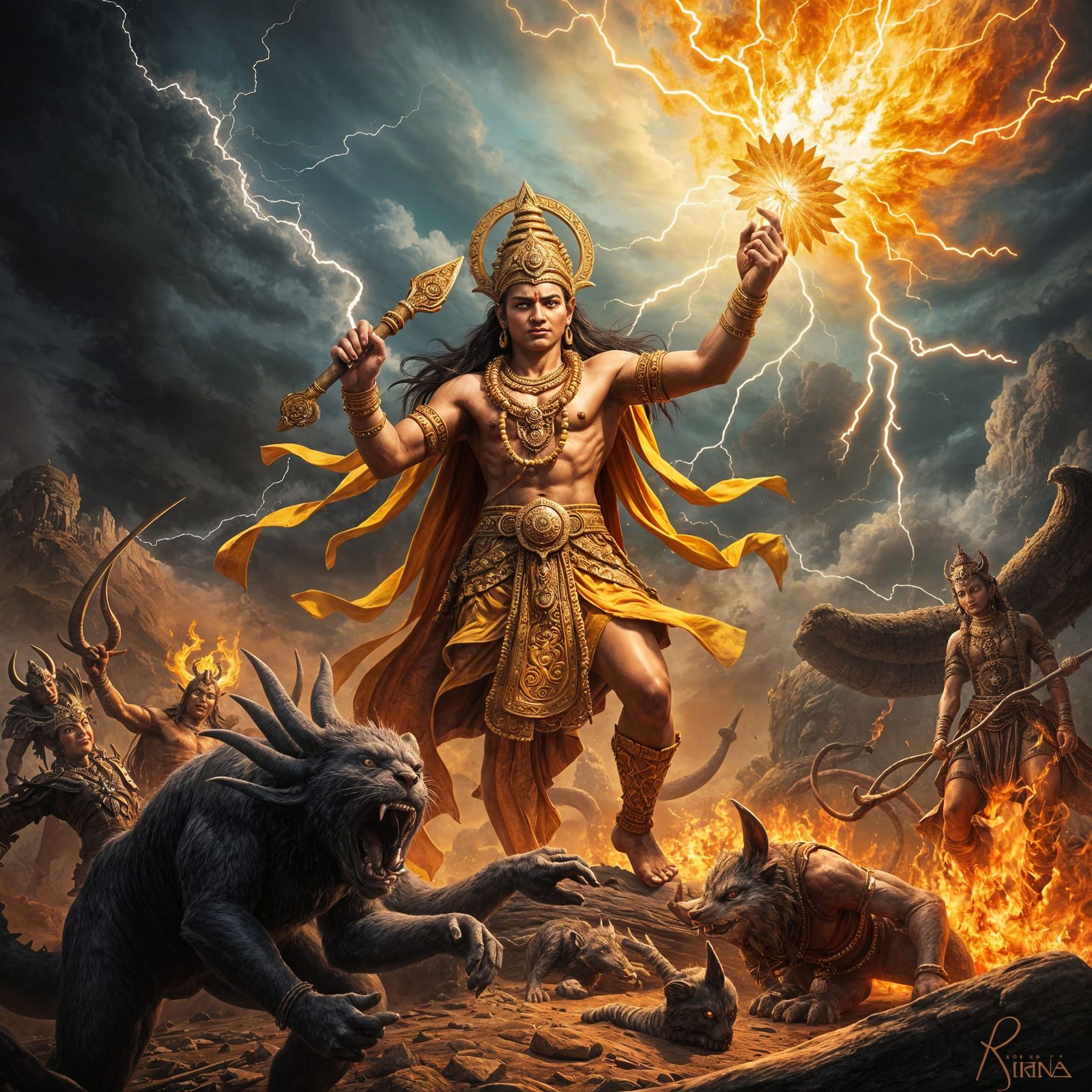 Indra Triumphs Over the Asuras with Mighty Vajra