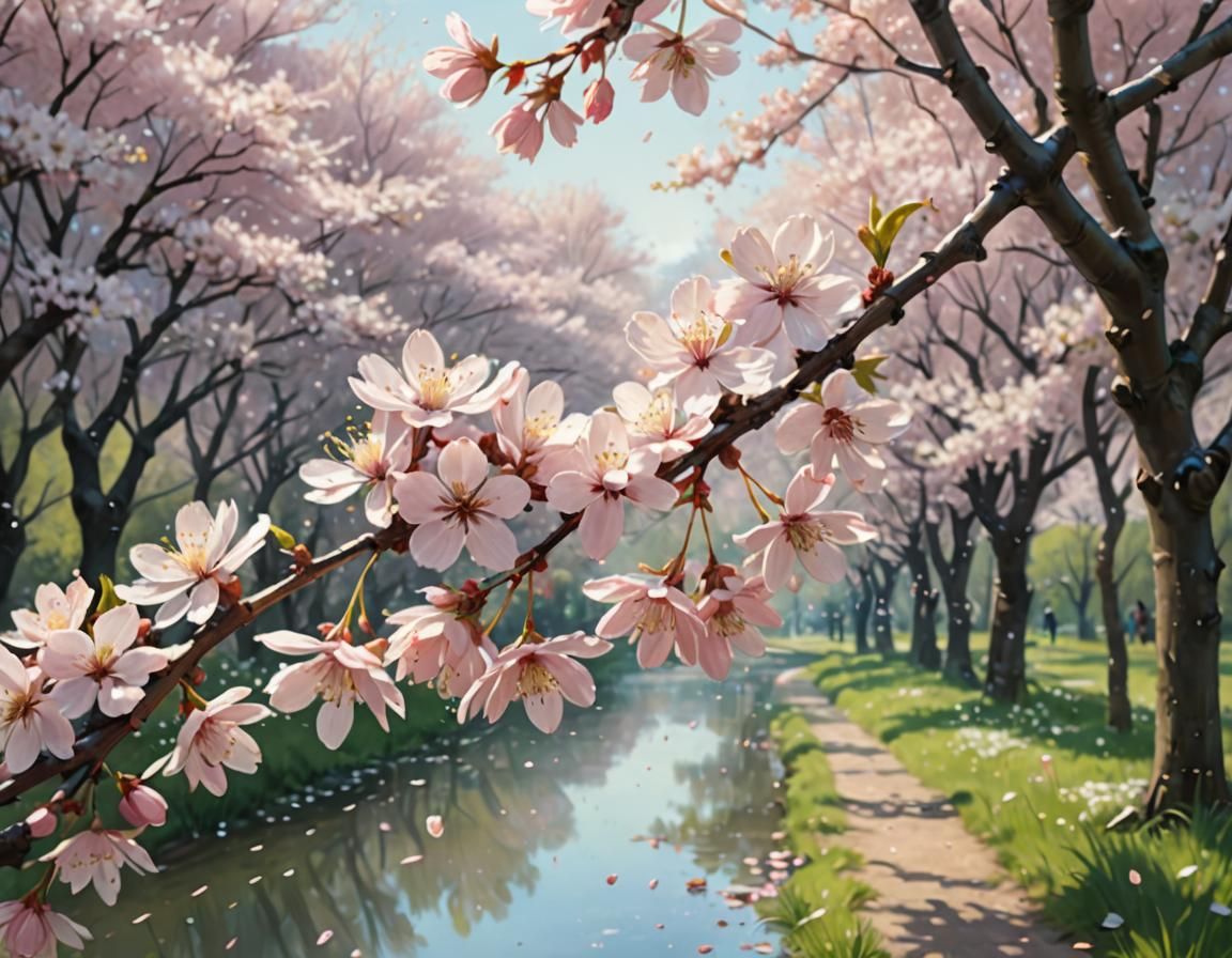 Cherry Blossoms in Spring: Impressionistic Digital Painting