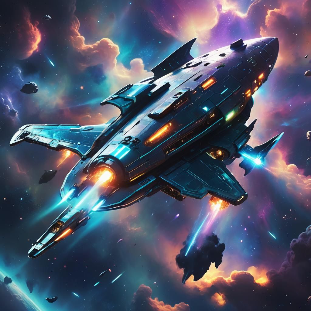Whale Spaceship Concept Art in Nebula
