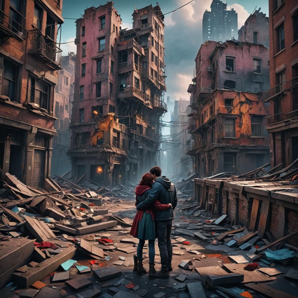 Couple's Love in Urban Decay: Fantasy Concept Art