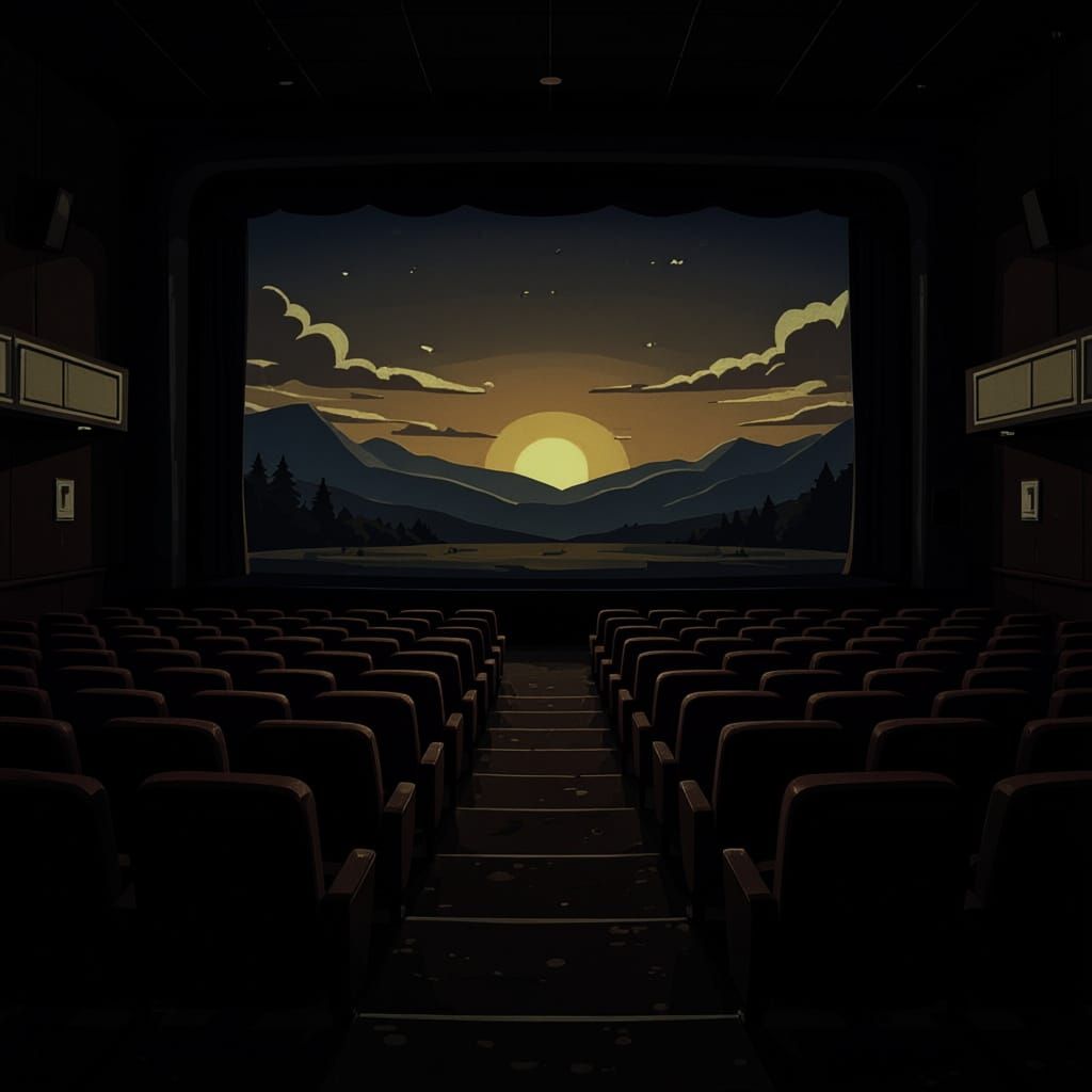 Empty Movie Theater in Animated Style