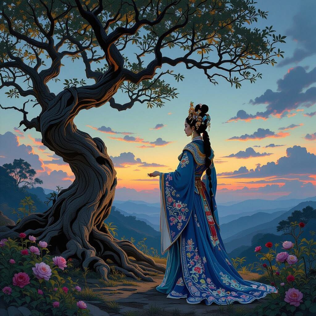 Hmong Queen in Twilight: Art Nouveau Style