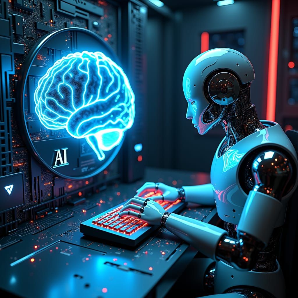 Futuristic AI Core with Android in Sci-Fi Style