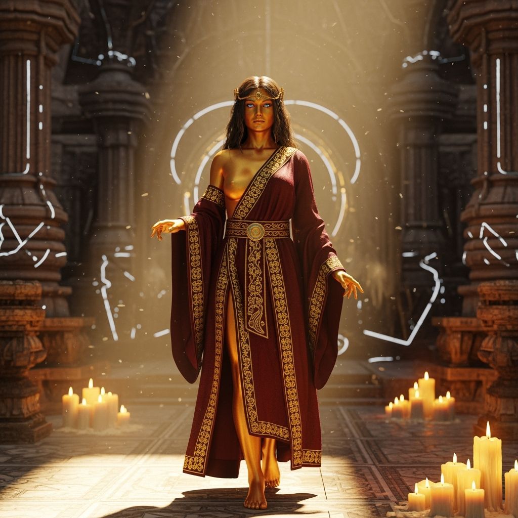 Radiant Woman in Ethereal Temple with Cinematic Lighting
