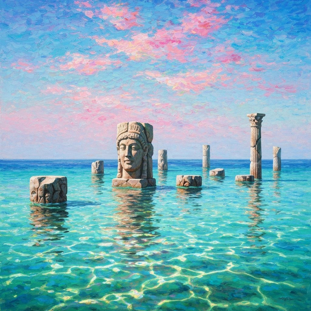 Lost Island Civilization in Monet's Impressionistic Style