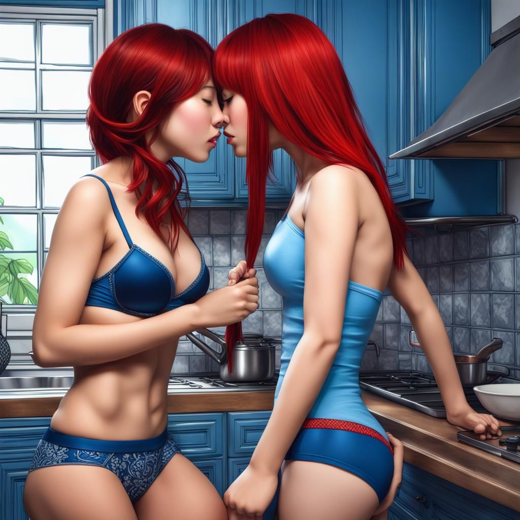 Intimate Kitchen Embrace: Hyperrealistic 64 Megapixel Image