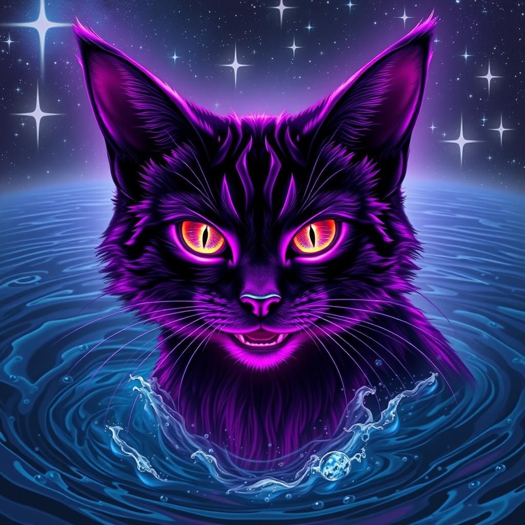 Mysterious Purple Cat in Cosmic Vortex: Digital Art
