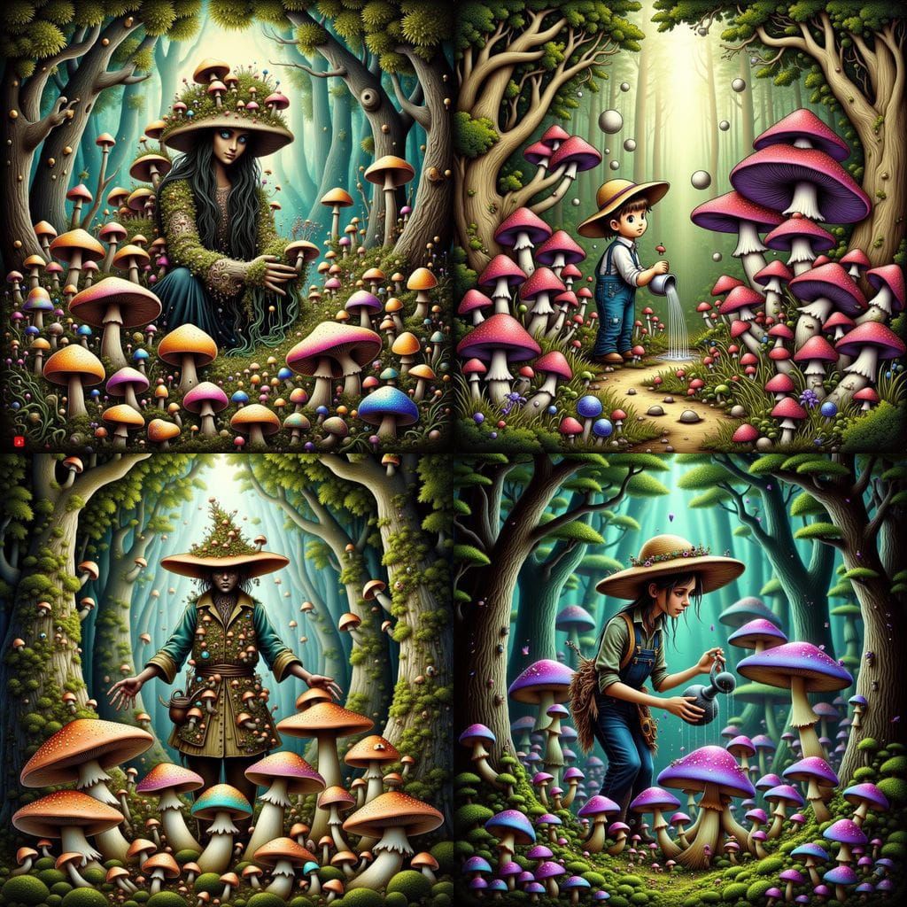 Farmer Cultivates Whimsical Fungi in Art Nouveau Style