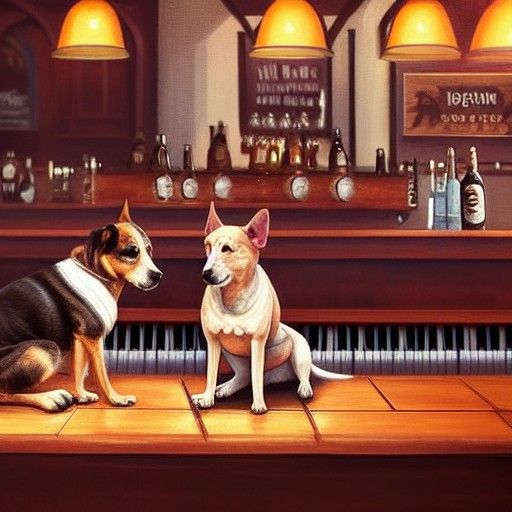 Dogs in a Pub: A Cartoon Cinematic Scene