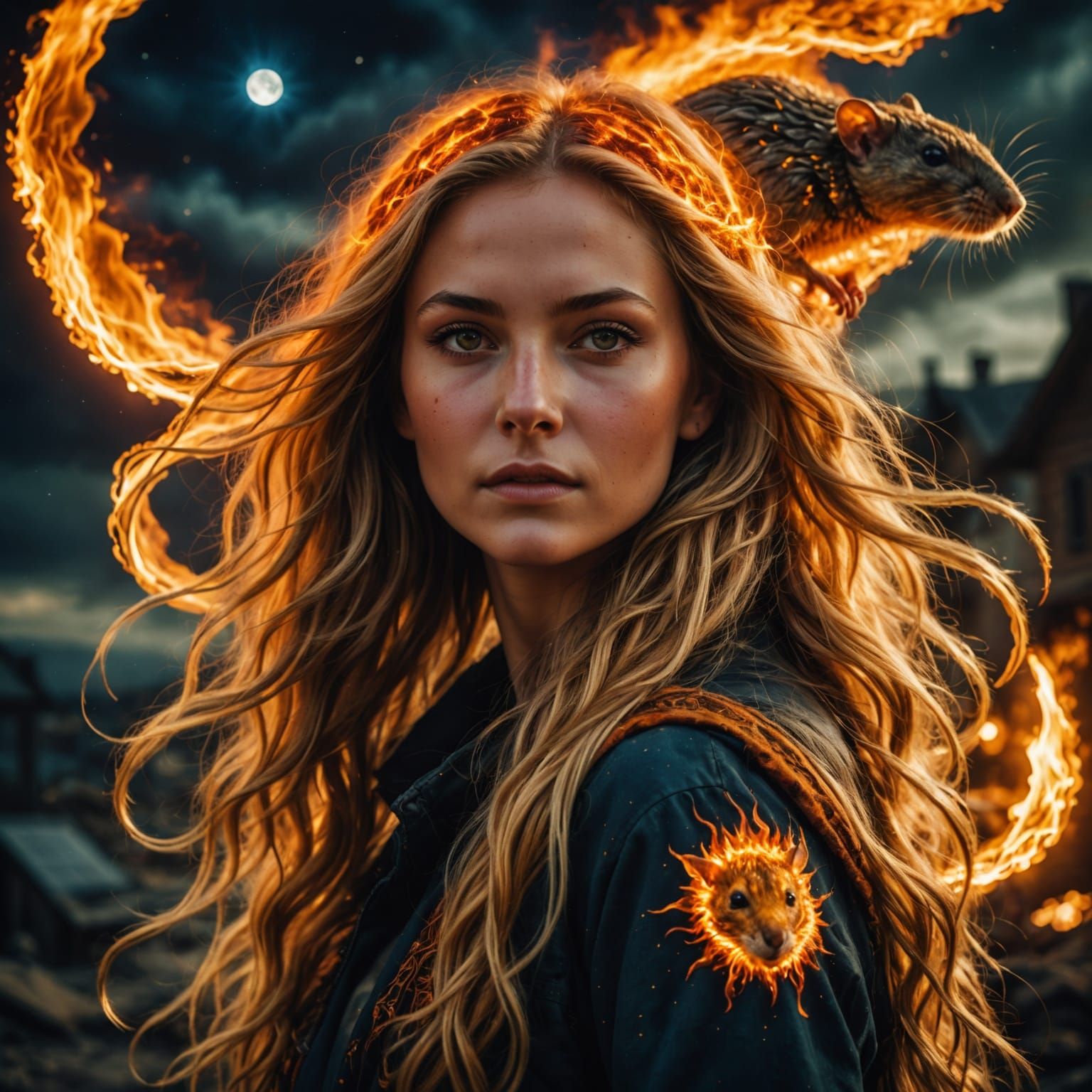 Ethereal Flame Goddess in a Cosmic Storm