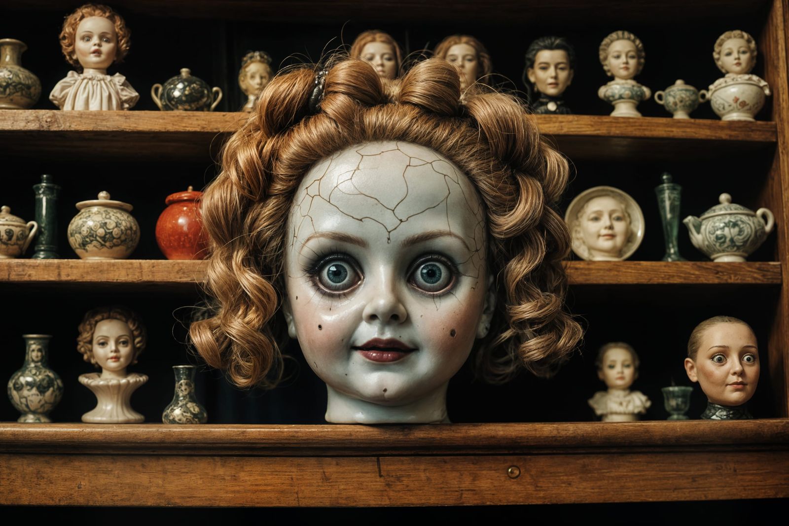 Cursed Doll Head in Steampunk Victorian Style