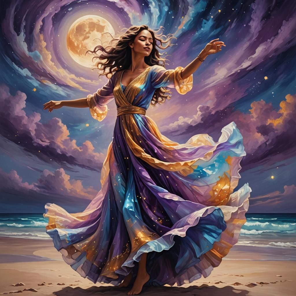Woman Dancing in Moonlight: Cosmic Surrealism