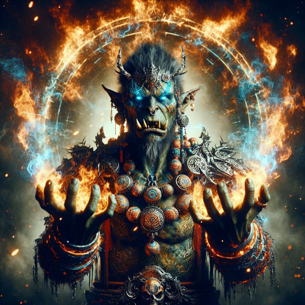 Orc Sorcerer Opens Hellfire Gate in Hyperrealism