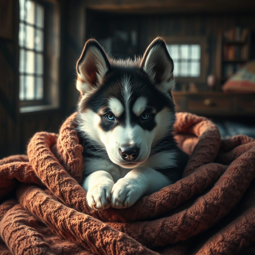 Epic Husky Puppy in a Cozy Old House