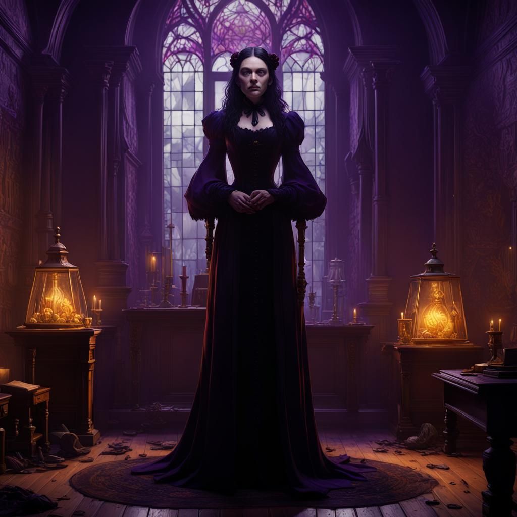 Wednesday Addams at Nevermore, Detailed Digital Art