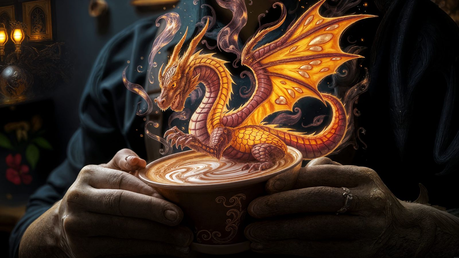 Dragon Latte Art in Dark Fantasy Style