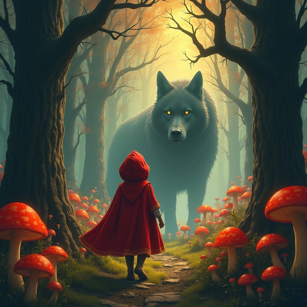Little Red Riding Hood in Mystical Forest