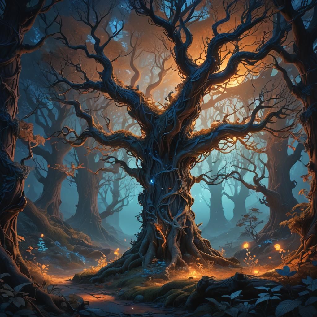 Mystical Forest at Twilight in Digital Art