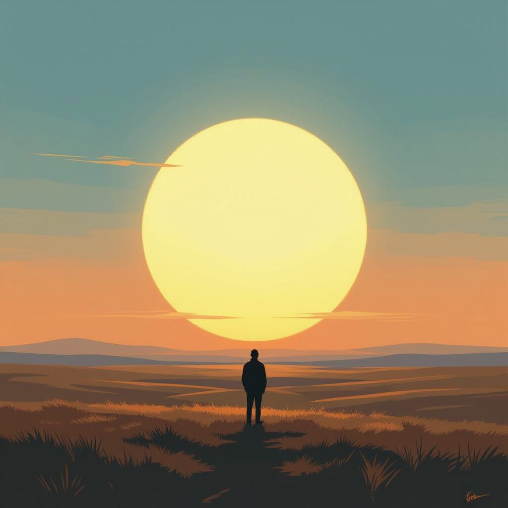 Radiant Sun in Empty Sky: Abstract Minimalist Art