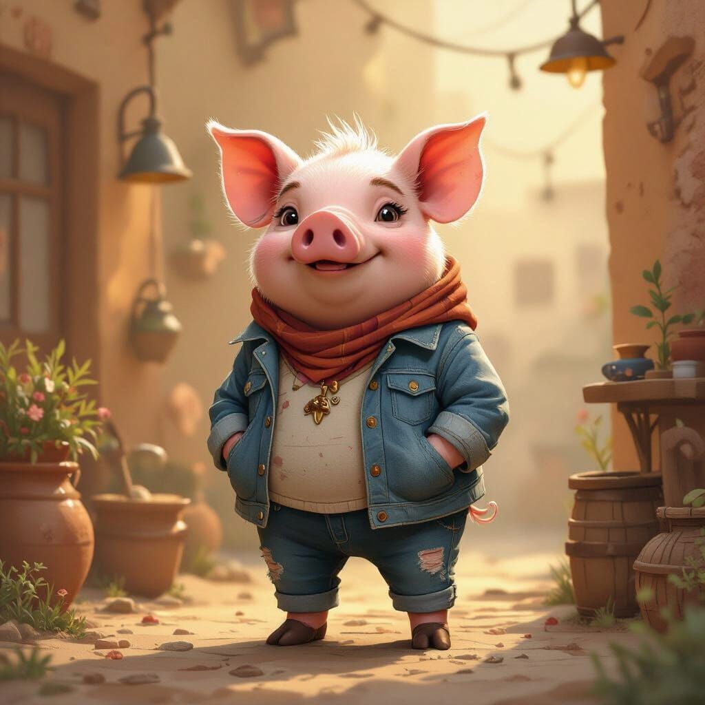 Anthropomorphic Pig-Human Hybrid in Earthy Setting