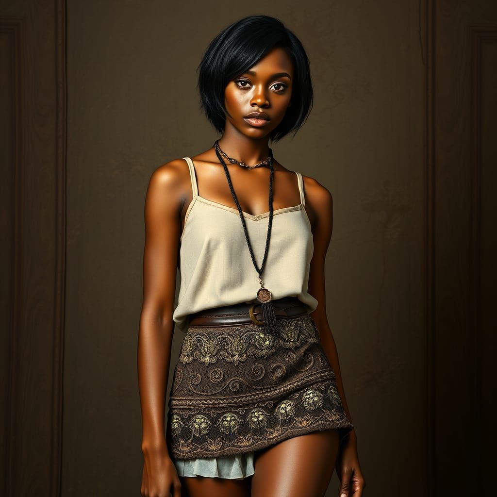 South African Model in Detailed Mini Skirt