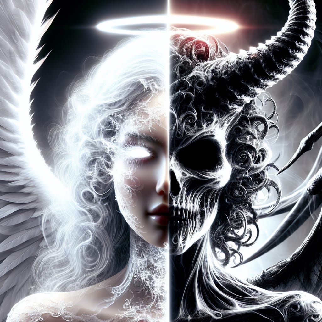 Split Portrait of Purity and Malice