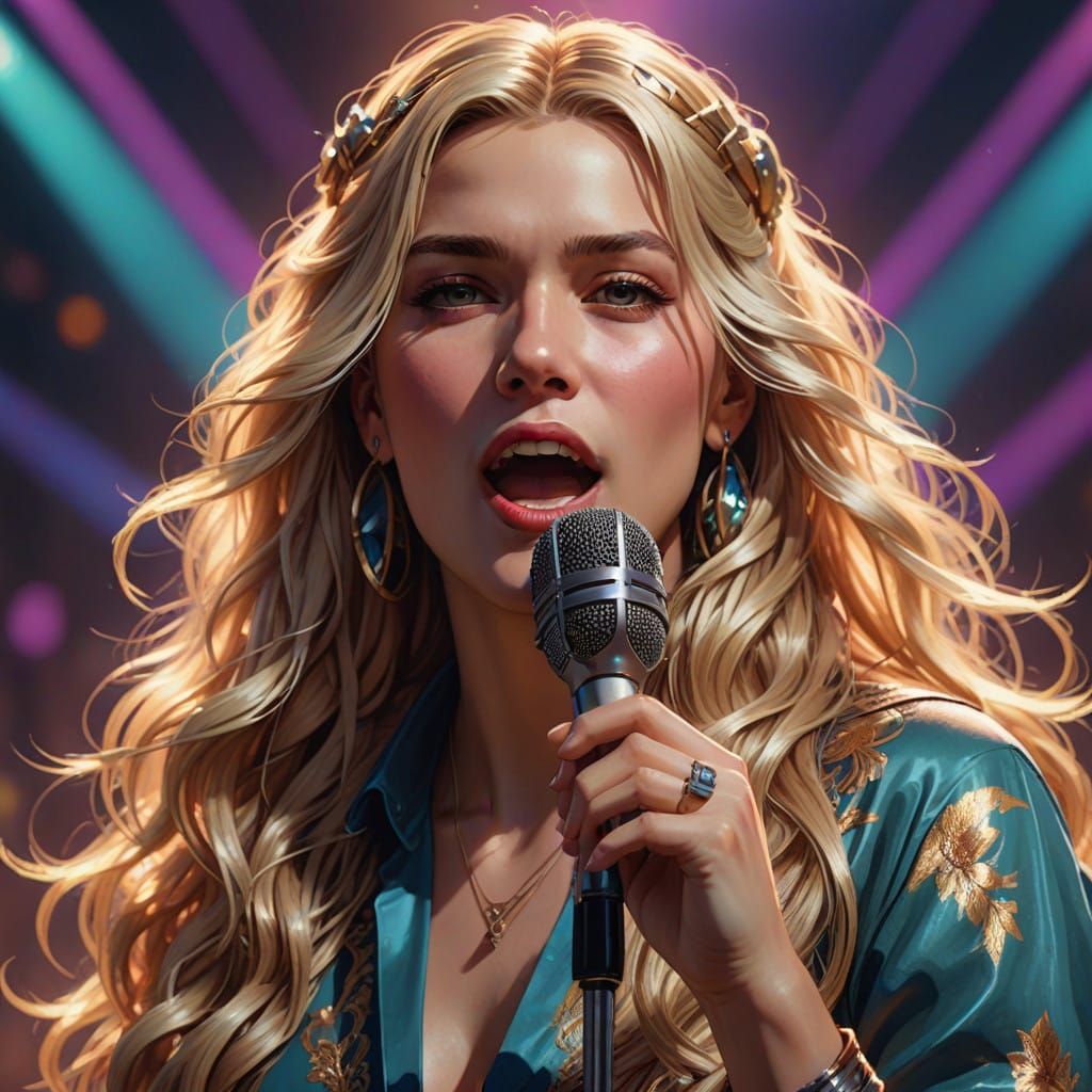 Glamorous 80s Singer in Triadic Colors