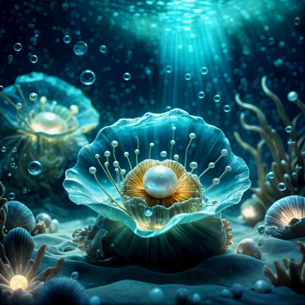 Ocean Pearl with Bioluminescent Lights and Sea Life