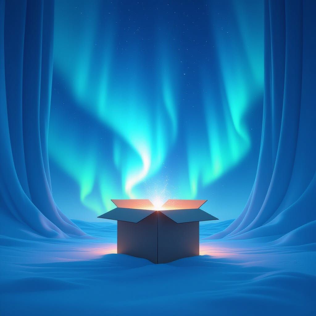 Box in Dreamlike Aurora Borealis, Futuristic Aesthetic