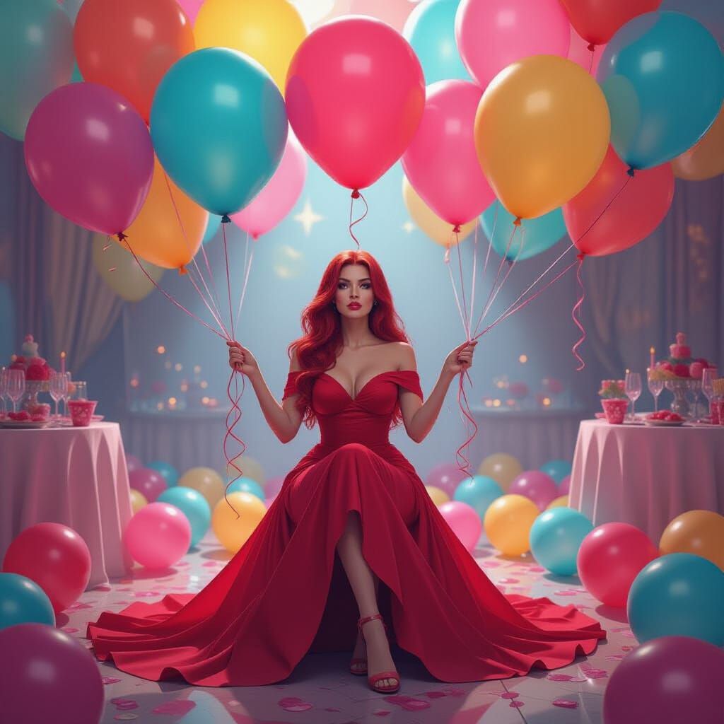 Scarlet Witch Pops Balloons in Whimsical Art Style