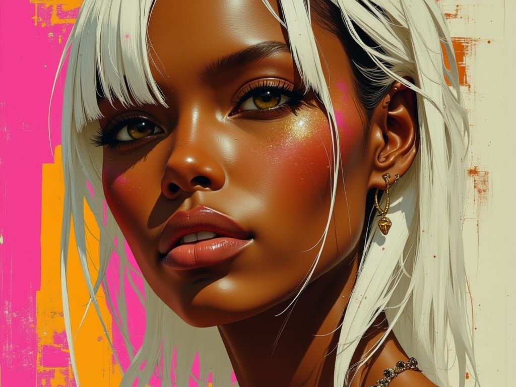 Gynoid Idol with Neon Eyes and Tattoos