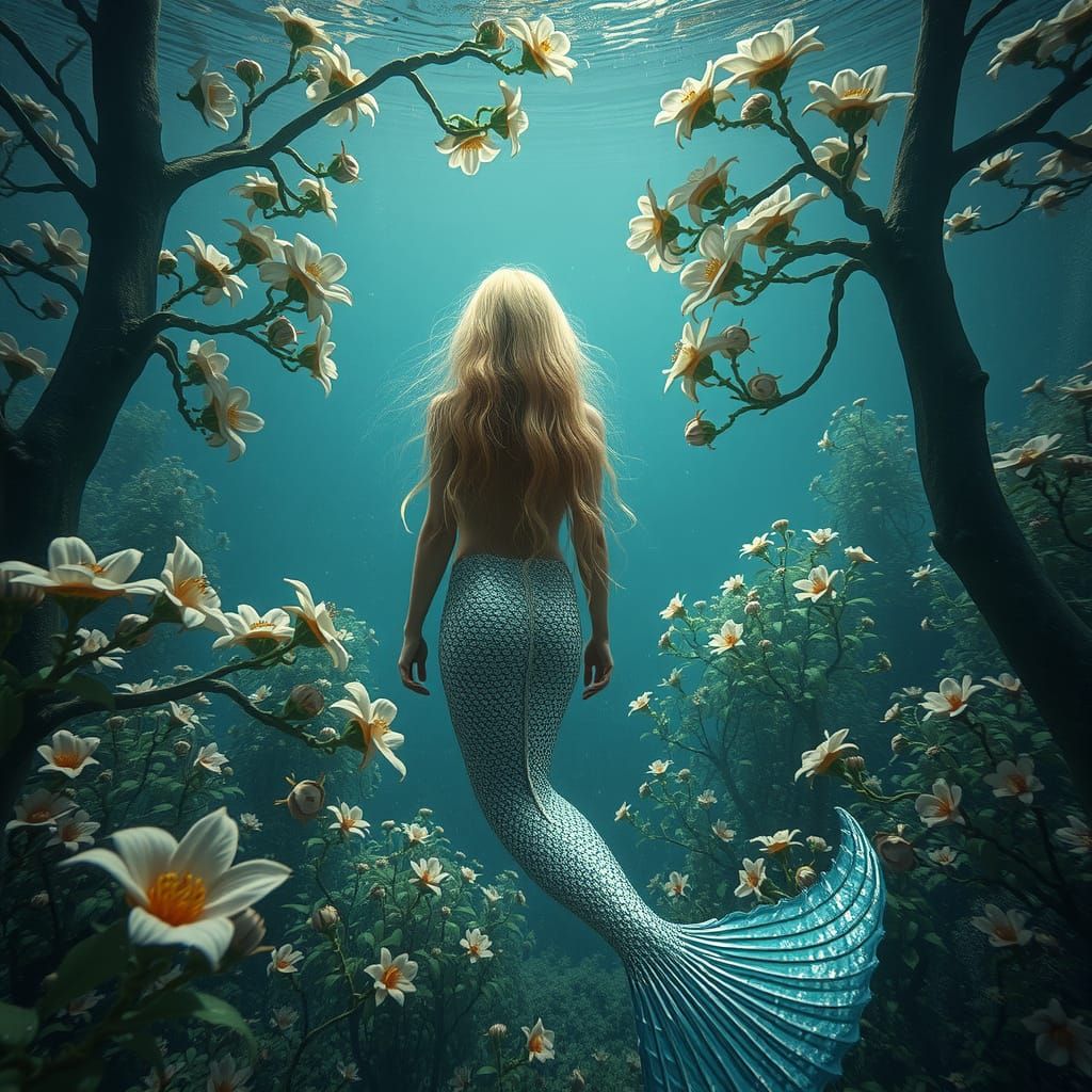 Underwater Mermaid Enchanted by the Flower of Life