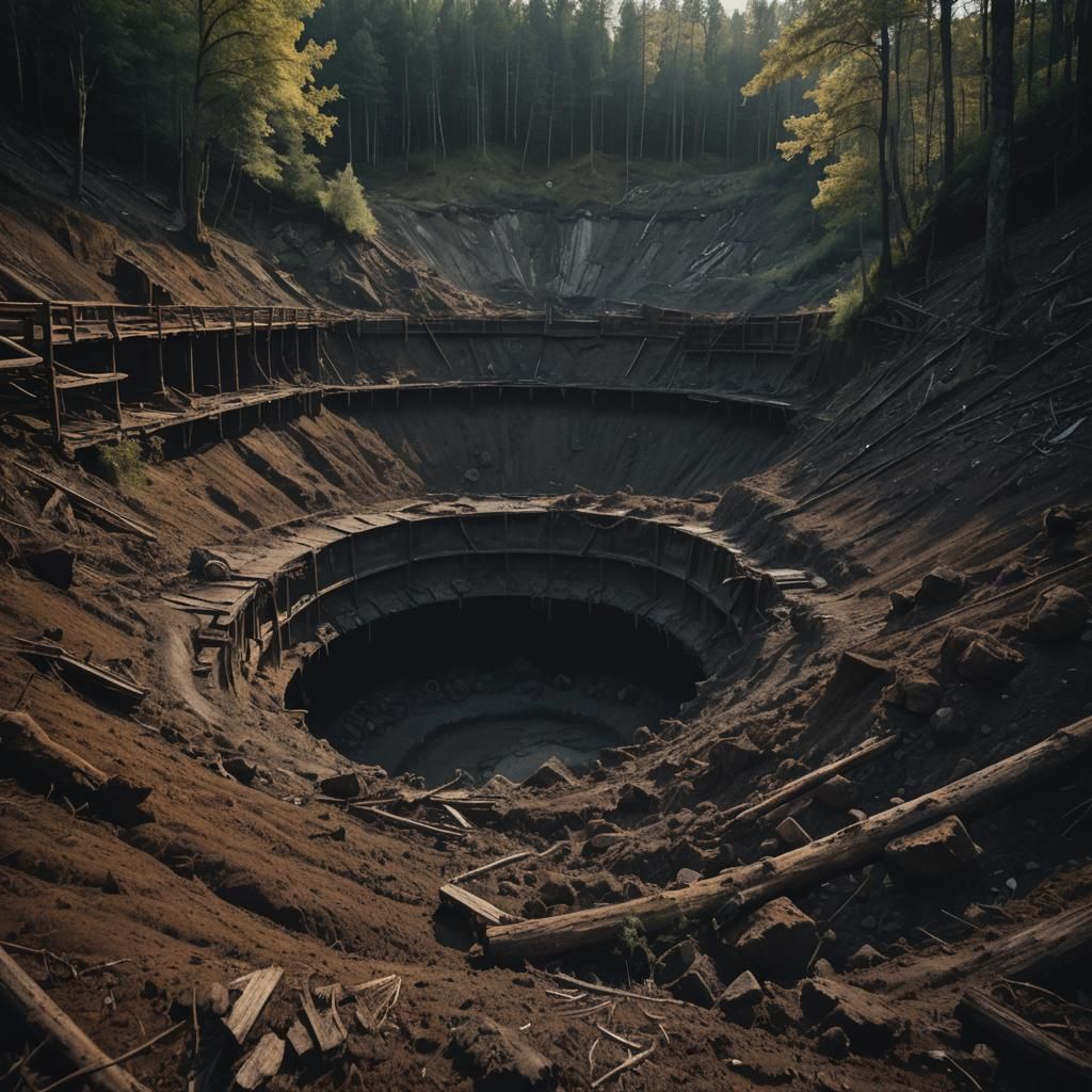 Abandoned Mining Pit in Dark Forest Valley