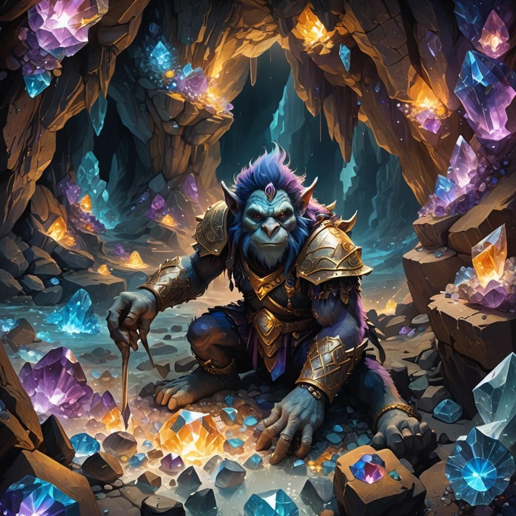 Troll Warrior Mining in Crystal Cave
